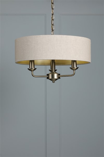 (image for) Laura Ashley Sorrento 3 Light Shadelier Matt Antique Brass With Natural Shade
